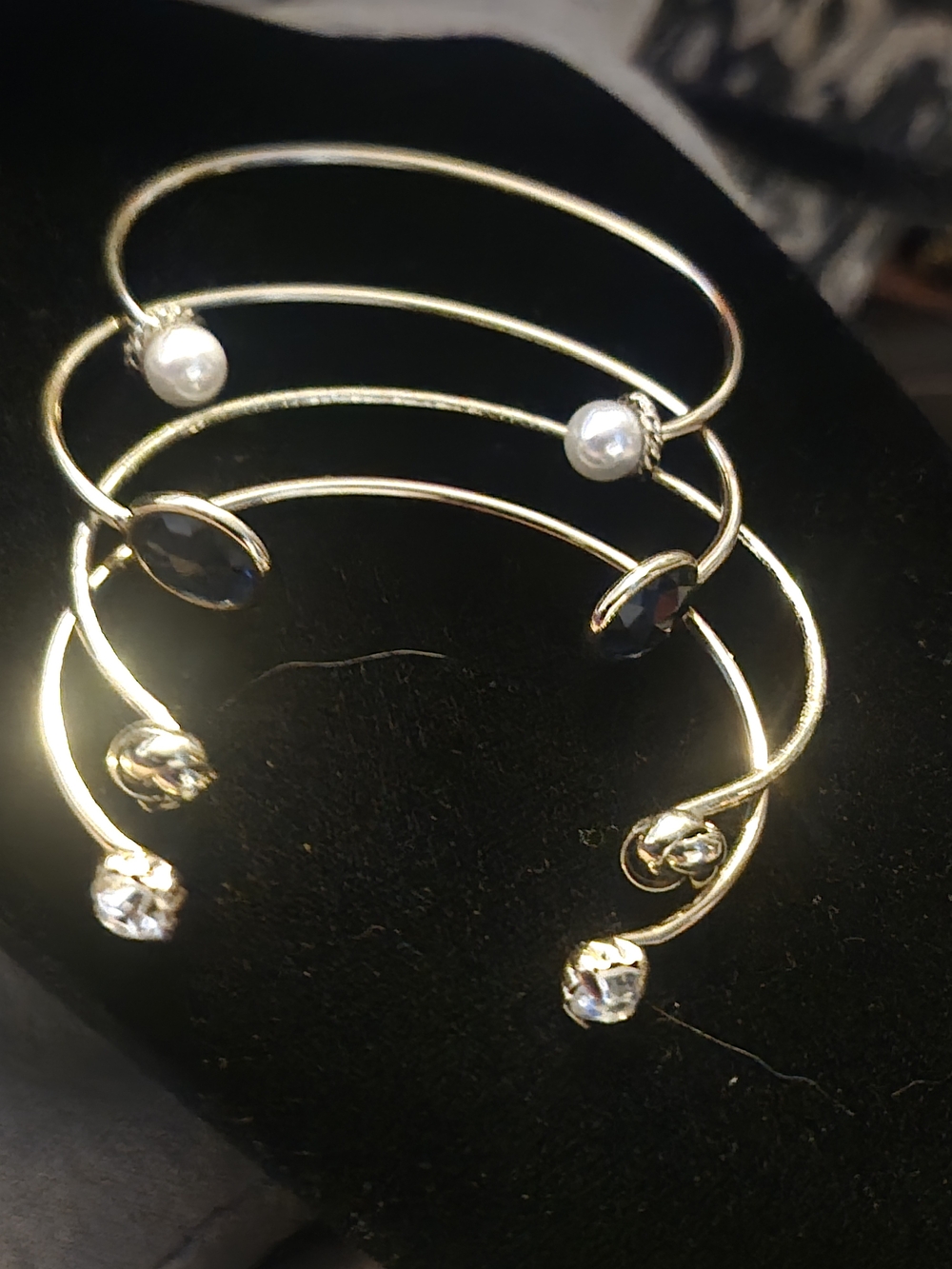 Gold Open Cuff Bracelet with Pearls & Crystal Accents Bundle Of 4
